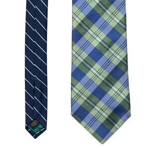 Tommy Hilfiger 100% Silk Patternblock Tie Blue/Green Plaid & Navy/White Stripe